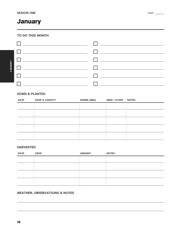 Vegetable Garden Planner: Monthly page