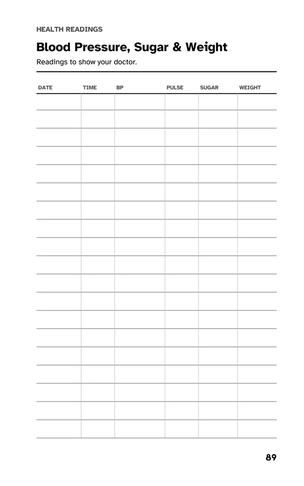 Medication Log Book: Health readings